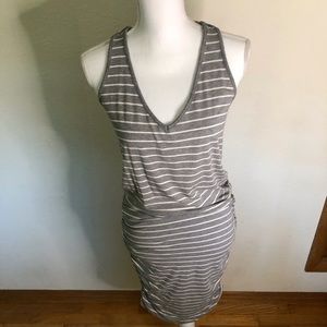 Althleta tank dress T-back gray white stripe